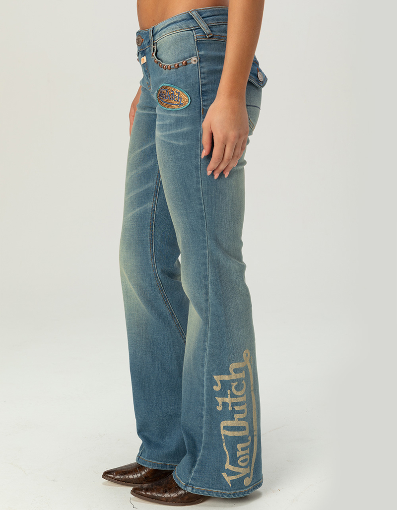 VON DUTCH Womens Low Rise Mini Flare Jeans image number 1