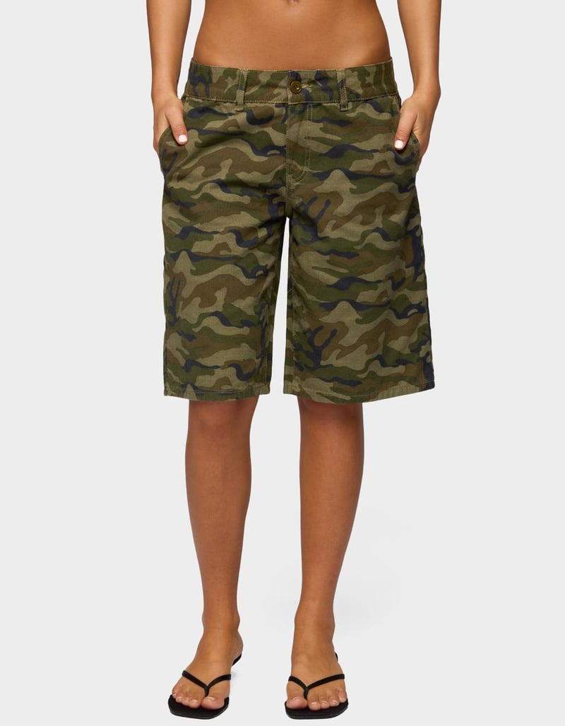 EDIKTED Camo Denim Low Rise Bermuda Shorts image number 0