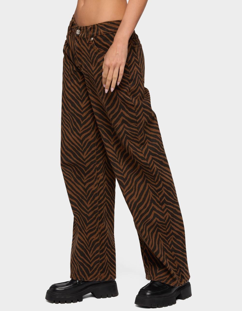 EDIKTED Zebra Print Low Rise Baggy Jeans image number 1
