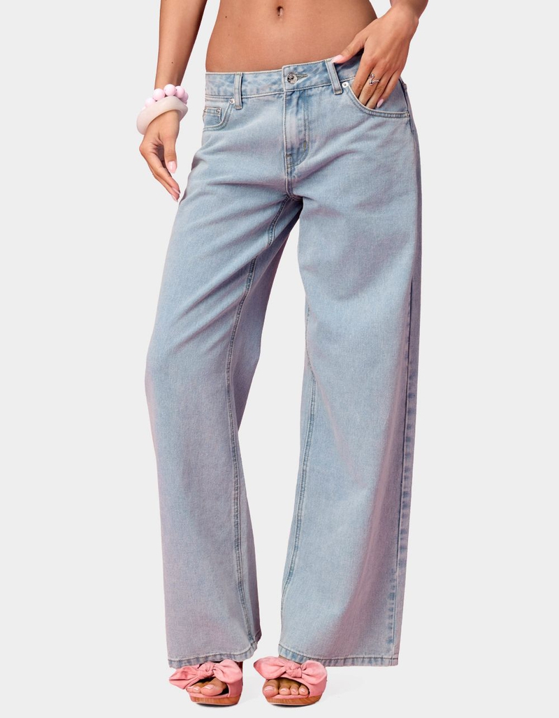 EDIKTED Embroidered Barbie&trade; Low Rise Baggy Jeans image number 0