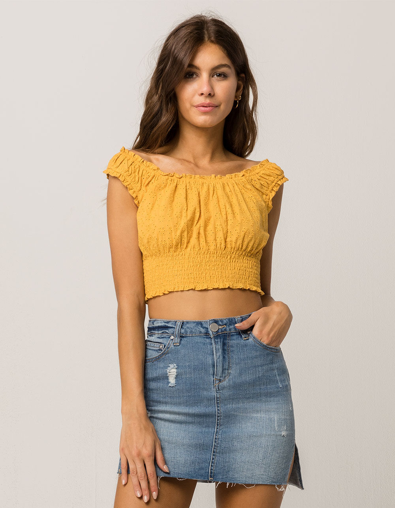 SKY AND SPARROW Floral Eyelet Womens Peasant Top image number 0