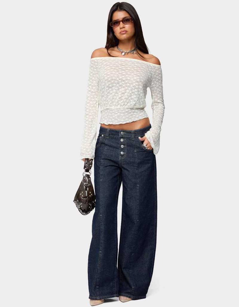 EDIKTED Alef Sheer Lace Off Shoulder Top image number 4