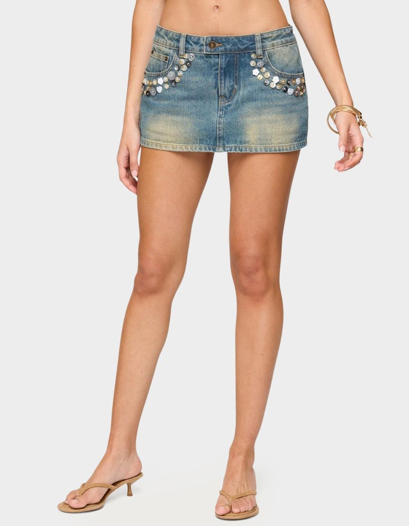 EDIKTED Mixed Buttons Denim Mini Skort image number 0