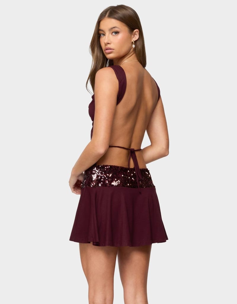 EDIKTED Sequin Backless Cowl Neck Mini Dress image number 2