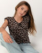 FULL TILT Leopard Mesh Bow Girls Top image number 1