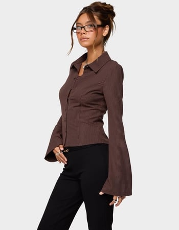 EDIKTED Pinstripe Tailored Button Up Shirt Alternative Image