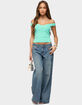 EDIKTED Rhinestone Low Rise Wide Leg Jeans image number 5