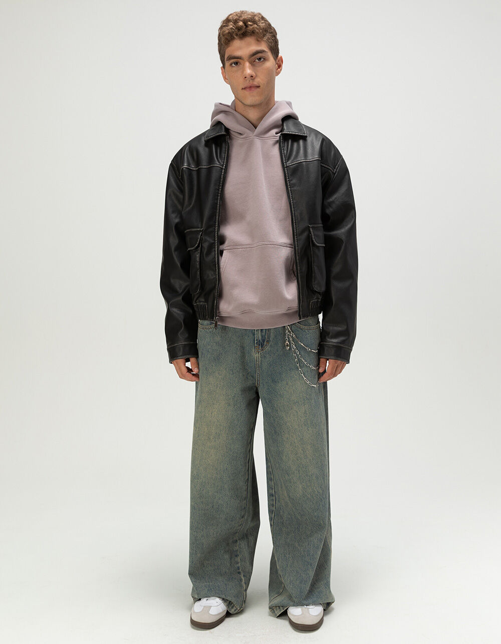 RSQ Mens Oversized Vegan Leather Bomber Jacket - WASHED BLACK | Tillys