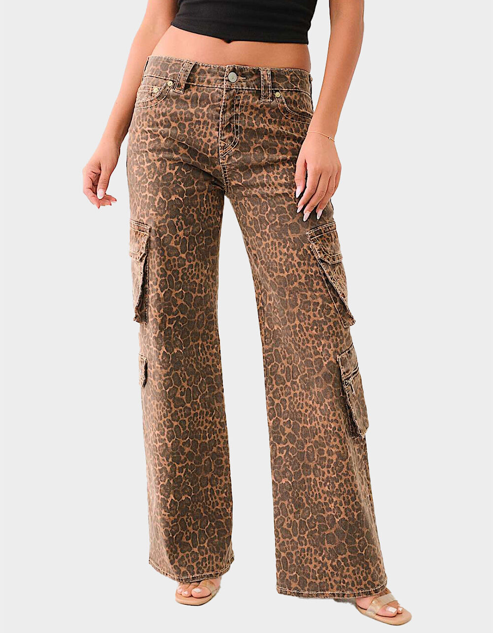 TRUE RELIGION Bobbi Big T Womens Leopard Print Cargo Jeans