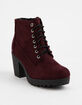 SODA Lug Sole Lace Up Wine Womens Booties image number 1