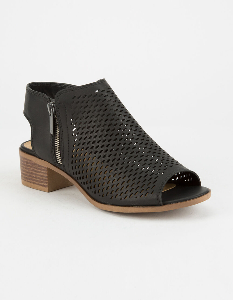 SODA Perforated Block Heel Black Womens Booties image number 0