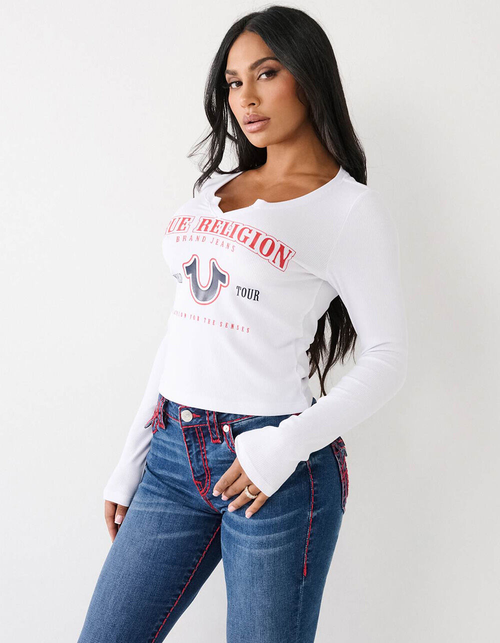 TRUE RELIGION Notch Logo Womens Long Sleeve Tee - WHITE | Tillys