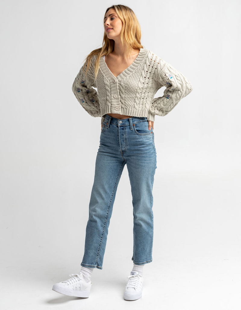 SKY AND SPARROW Womens Cream Floral Embroidered Cardigan image number 3