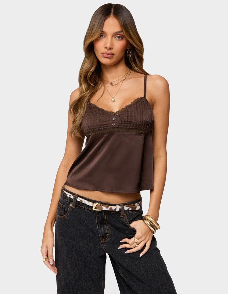 EDIKTED Blanca Satin Effect Lace Trim Tank Top image number 0