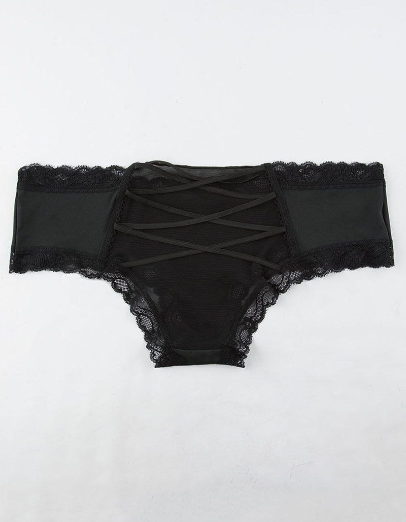 FULL TILT Microfiber Mesh Cage Back Black Boyshorts image number 1