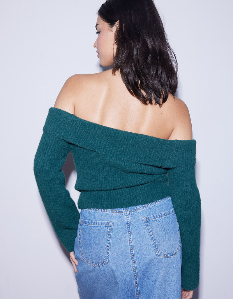 WEST OF MELROSE Off The Shoulder Fuzzy Womens Sweater image number 3