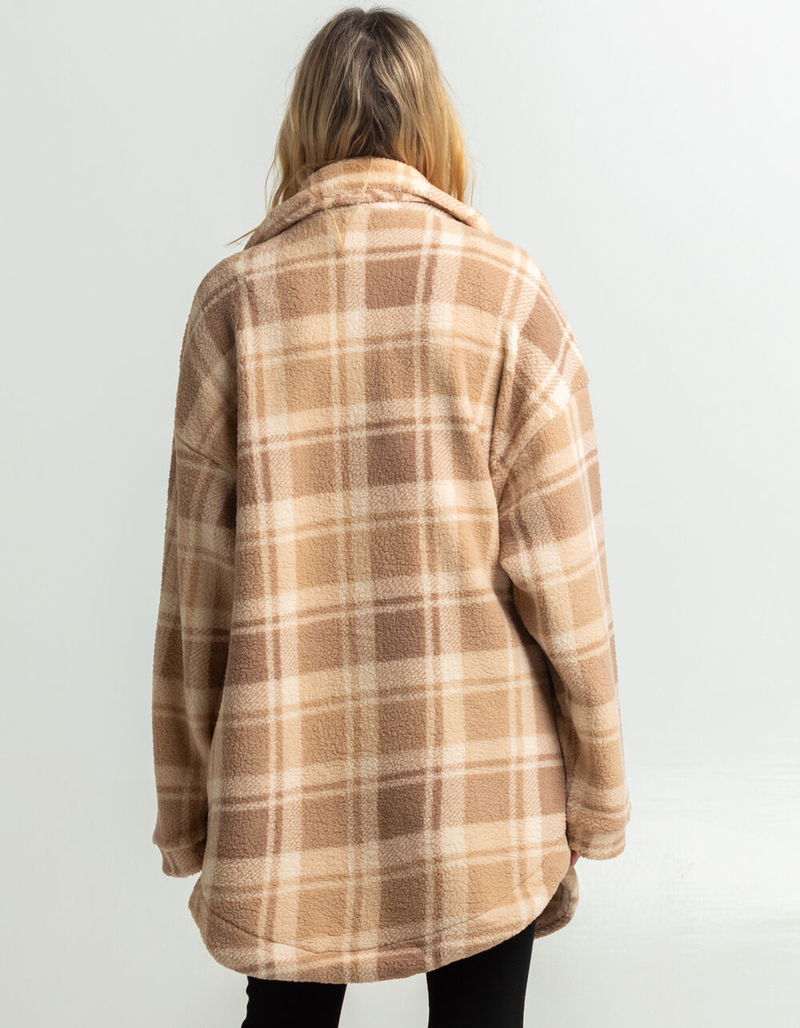 LOVE TREE Plaid Sherpa Womens Shacket image number 2