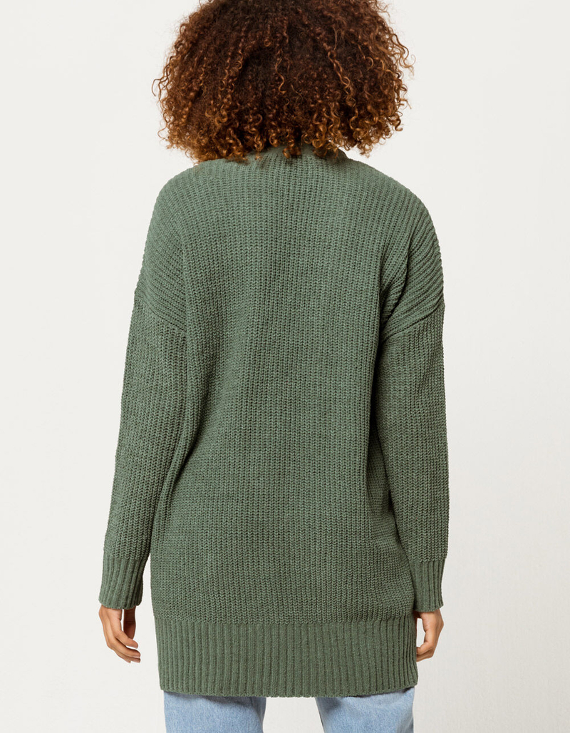 GOOD LUCK GEM Chenille Ribbed Green Womens Cardigan image number 2