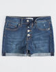 RSQ Sunset High Rise Exposed Button Dark Wash Girls Denim Shorts image number 1