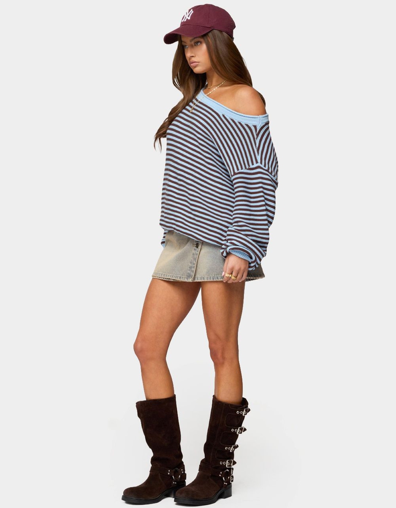 EDIKTED Averi Striped Oversized Off Shoulder Sweater image number 3