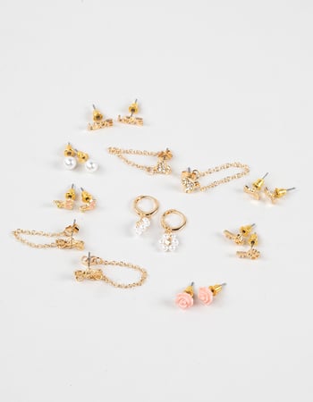 FULL TILT 9 Pack Rose/Heart/Bow Hoop Earrings Primary Image