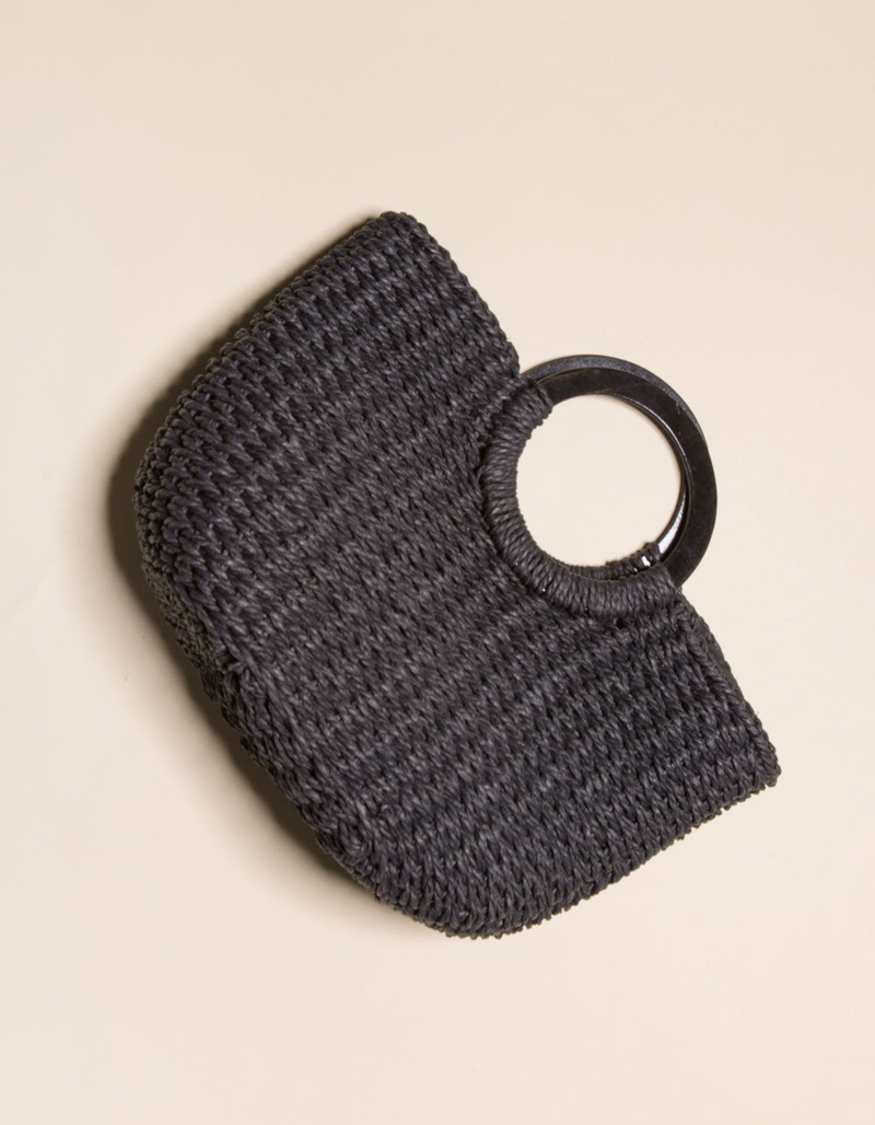 DO EVERYTHING IN LOVE Straw Half Moon Wooden Handle Bag image number 1