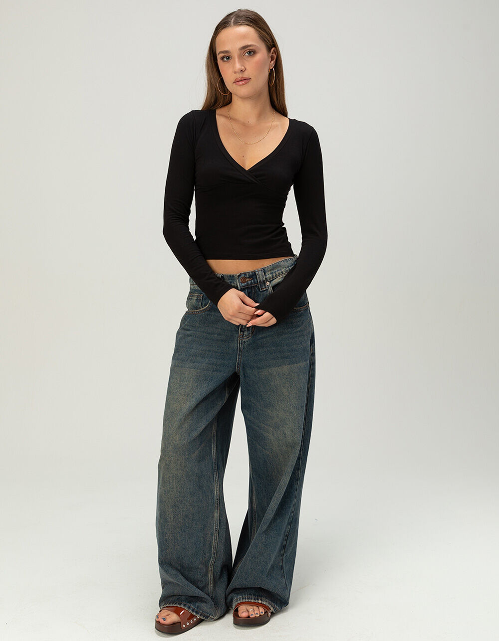 TILLYS Womens Long Sleeve Surplice Tee - BLACK | Tillys
