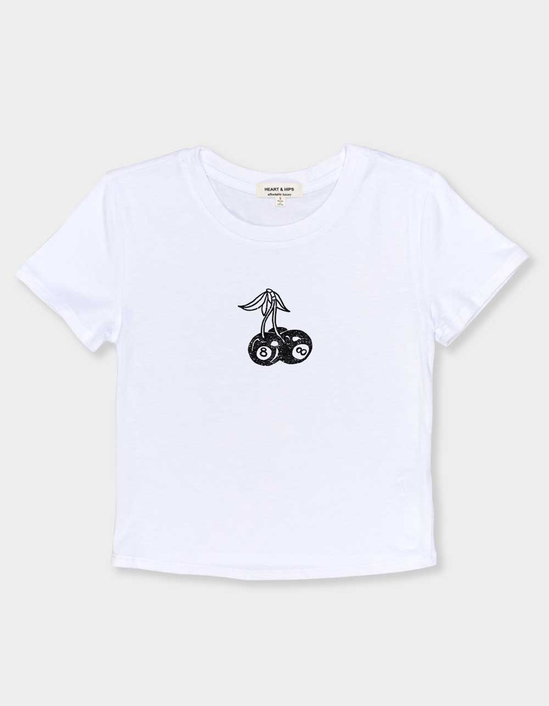 CHERRIES 8 Ball Distressed Womens Baby Tee image number 1