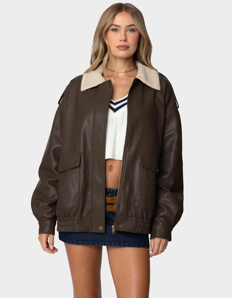 EDIKTED Ann Oversized Faux Leather Jacket image number 0
