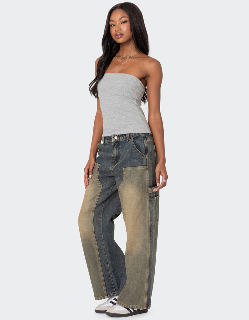 EDIKTED Contrast Panel Low Rise Washed Jeans image number 2