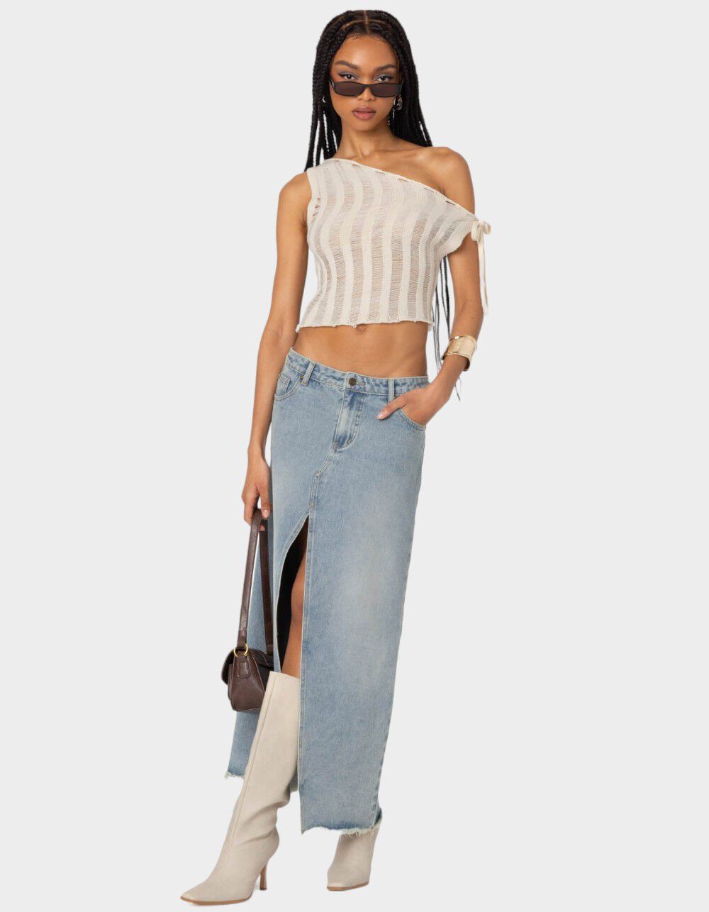 新品AMOMENT sheer cropped knit AMOMENTO: Blue Sheer Cropped Knit | 157Moments