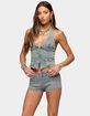 EDIKTED Sashe Button Up Denim Halter Top image number 2