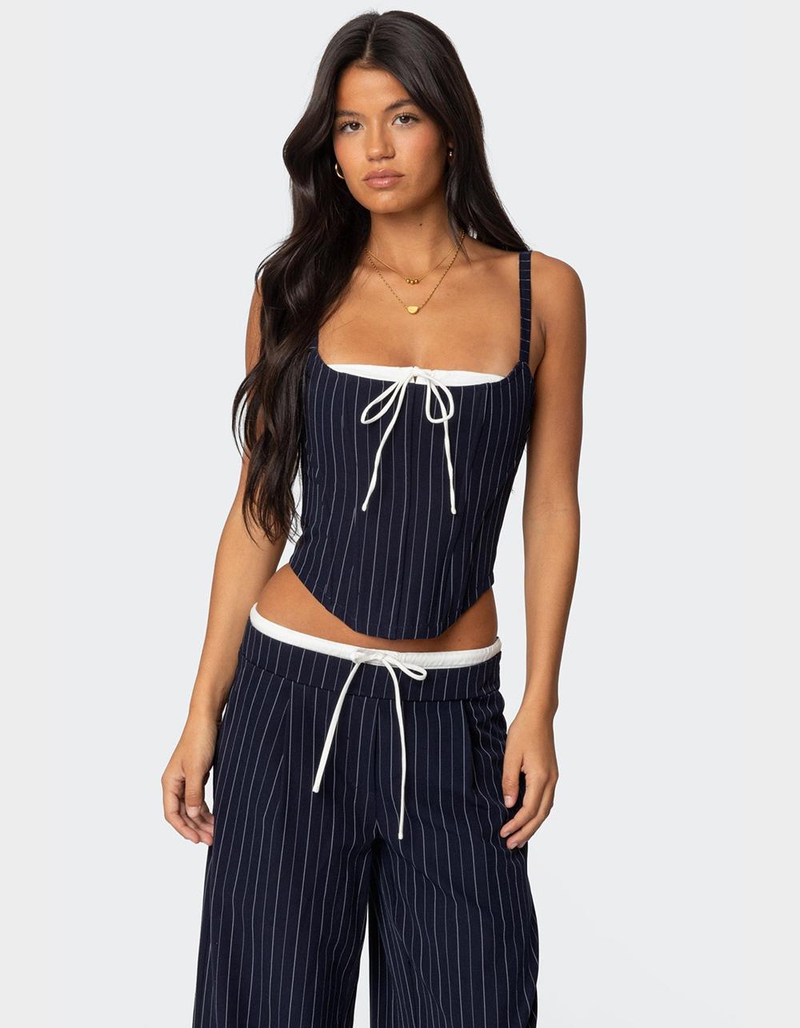 EDIKTED Pinstripe Peekaboo Drawstring Corset image number 0
