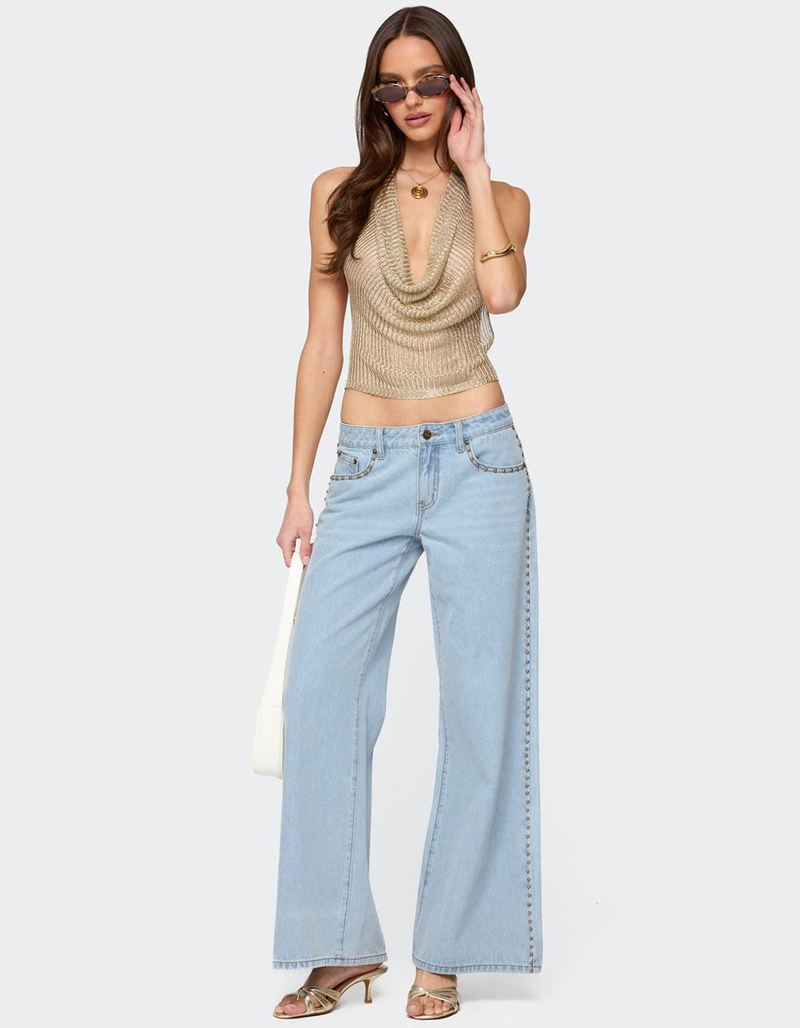 EDIKTED Shiny Knit Cowl Neck Backless Top image number 3