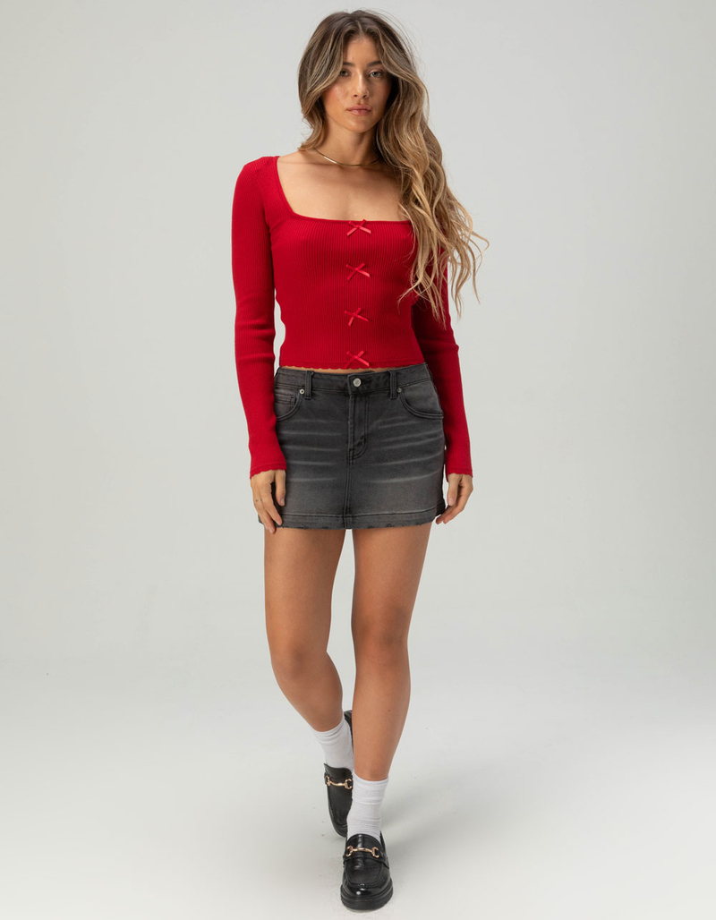 RSQ Womens Long Sleeve Square Neck Rib Bow Top image number 1