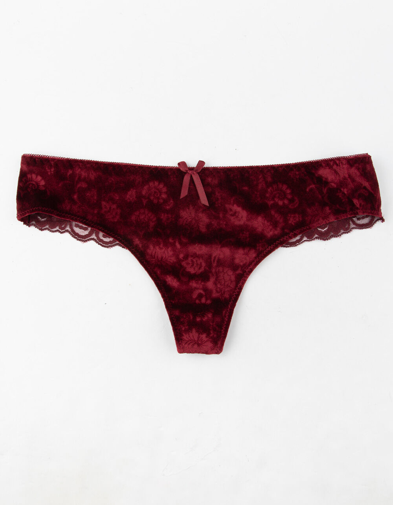 FULL TILT Velvet Lace Back Burgundy Thong image number 0