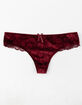 FULL TILT Velvet Lace Back Burgundy Thong image number 1