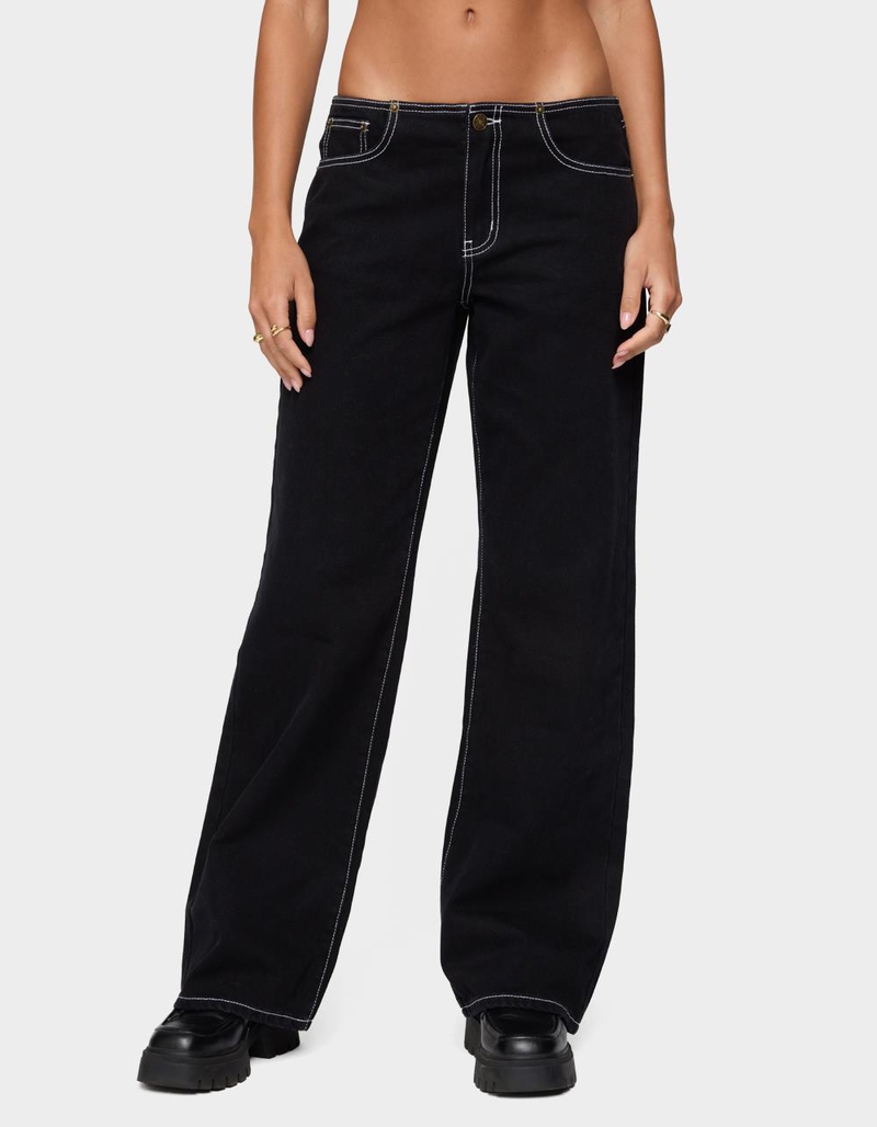 EDIKTED Contrast Stitch Low Rise Jeans image number 0