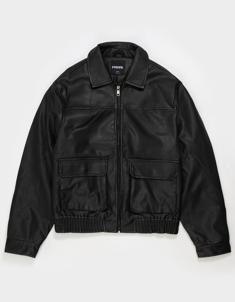 RSQ Mens Oversized Vegan Leather Bomber Jacket image number 1