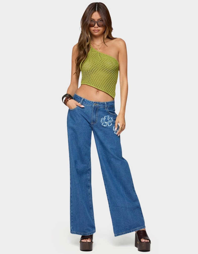 EDIKTED Flower Patch Low Rise Jeans image number 4