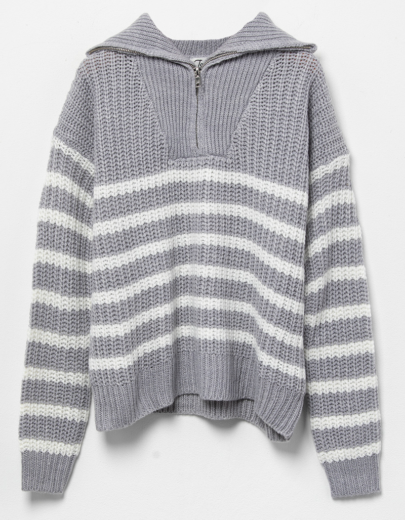 FULL CIRCLE TRENDS Stripe Half Zip Girls Sweater image number 0
