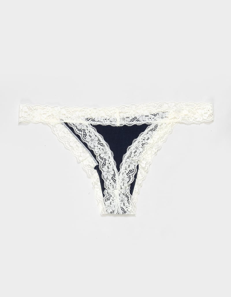 FULL TILT Rib Lace Trim Thong image number 1
