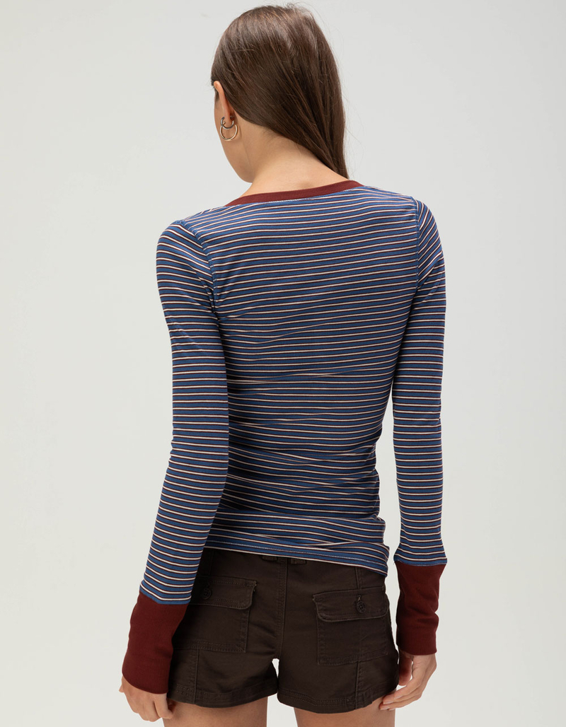 ROXY Hillside Womens Long Sleeve Stripe Henley Top image number 3