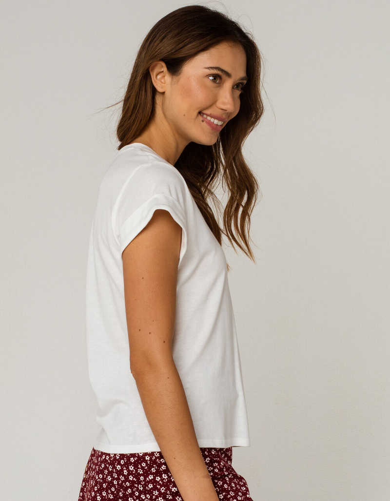 HEART & HIPS Roll Cuff Womens White Tee image number 1