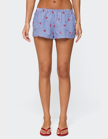 EDIKTED Cherry Embroidered Gingham Boxer Shorts Primary Image