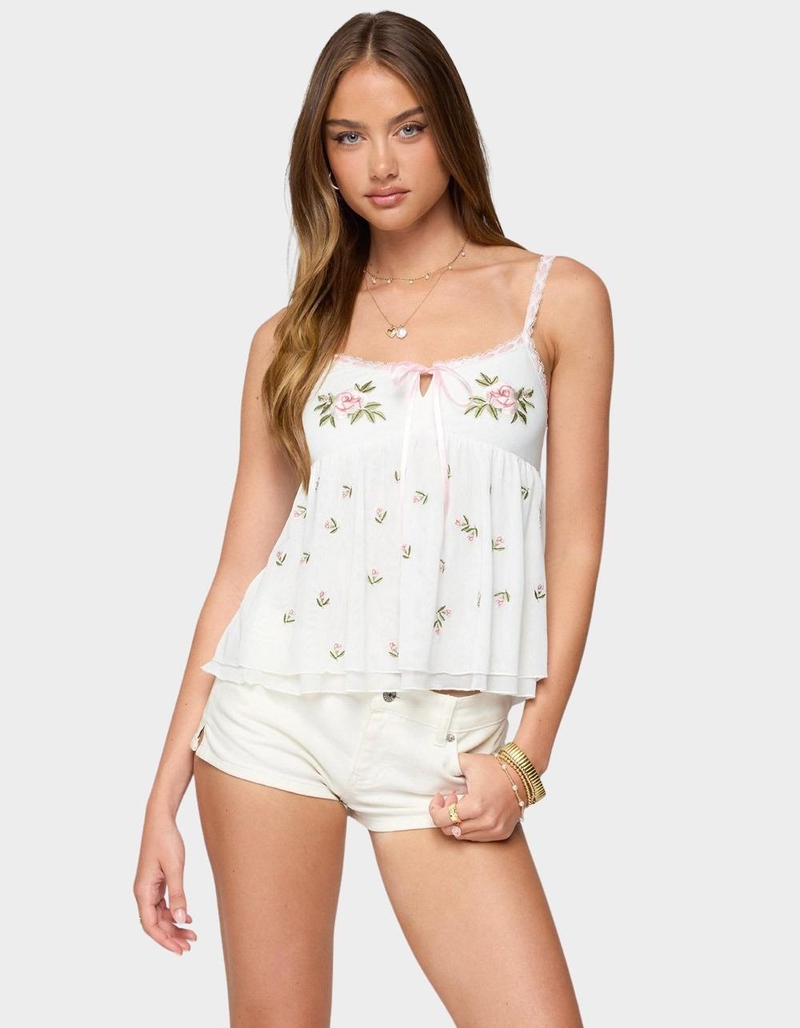 EDIKTED Embroidered Layered Mesh Babydoll Top image number 0
