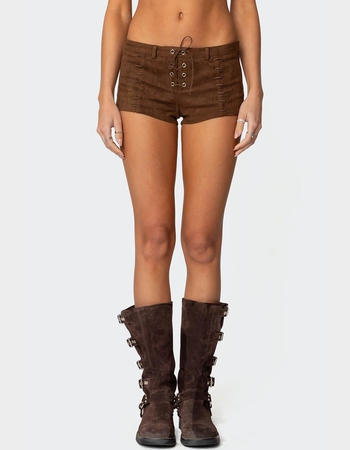EDIKTED Sloane Faux Suede Micro Shorts Primary Image