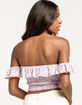 SKY AND SPARROW Off The Shoulder Lavender Smock Crop Top image number 3