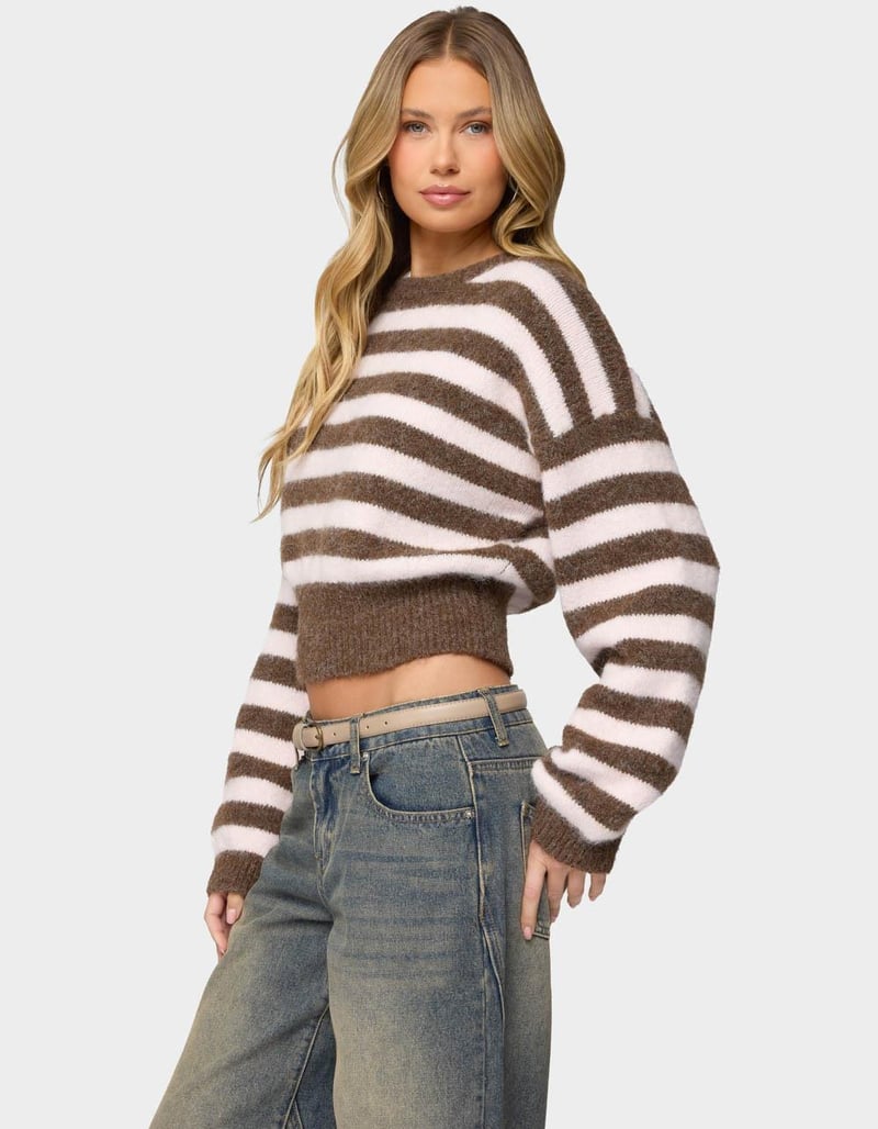 EDIKTED Penelope Fuzzy Striped Sweater image number 1