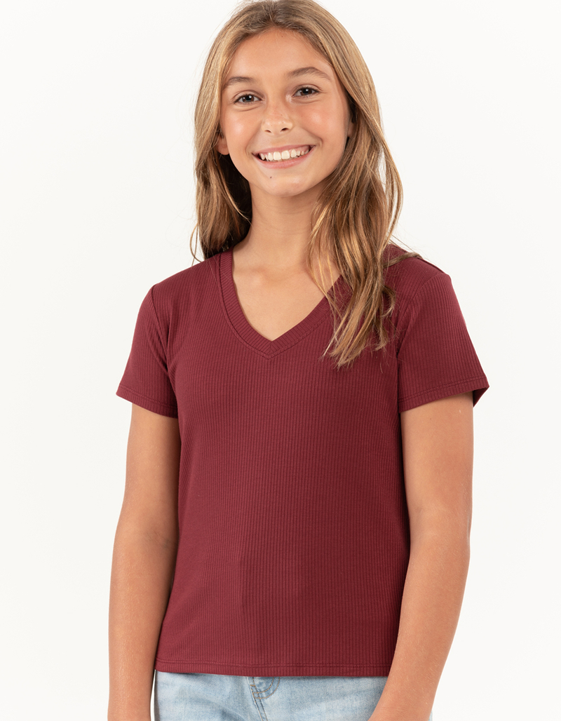 FULL TILT Essentials Girls V Neck Rib Tee image number 0